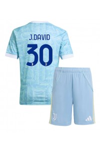 Juventus Jonathan David #30 Jalkapallovaatteet Lasten Vieraspeliasu 2025-26 Lyhythihainen (+ Lyhyet housut)